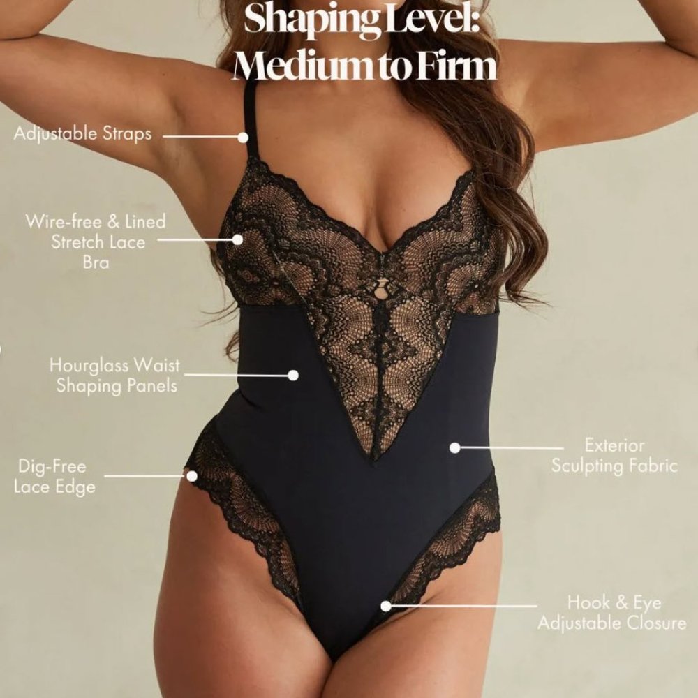 New with Tags Pinsy Sculpting Lace Shapesuit Black - Size Large - Picture 2 of 6